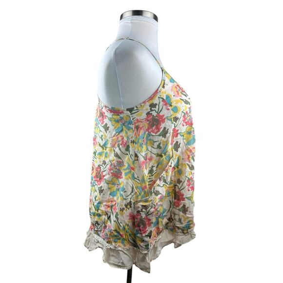 Free People Pintuck Ruffle Sheer Floral Sleeveless Swing Tunic Top Pockets Small - Picture 3 of 16